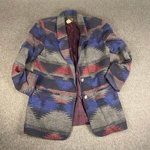 And Paul New York Southwest Blazer Jacket Aztec Print Gray Blue Red Cotton Blend